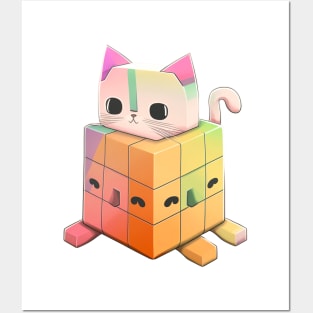 cat cube cute kawaii, t-shirt. Posters and Art